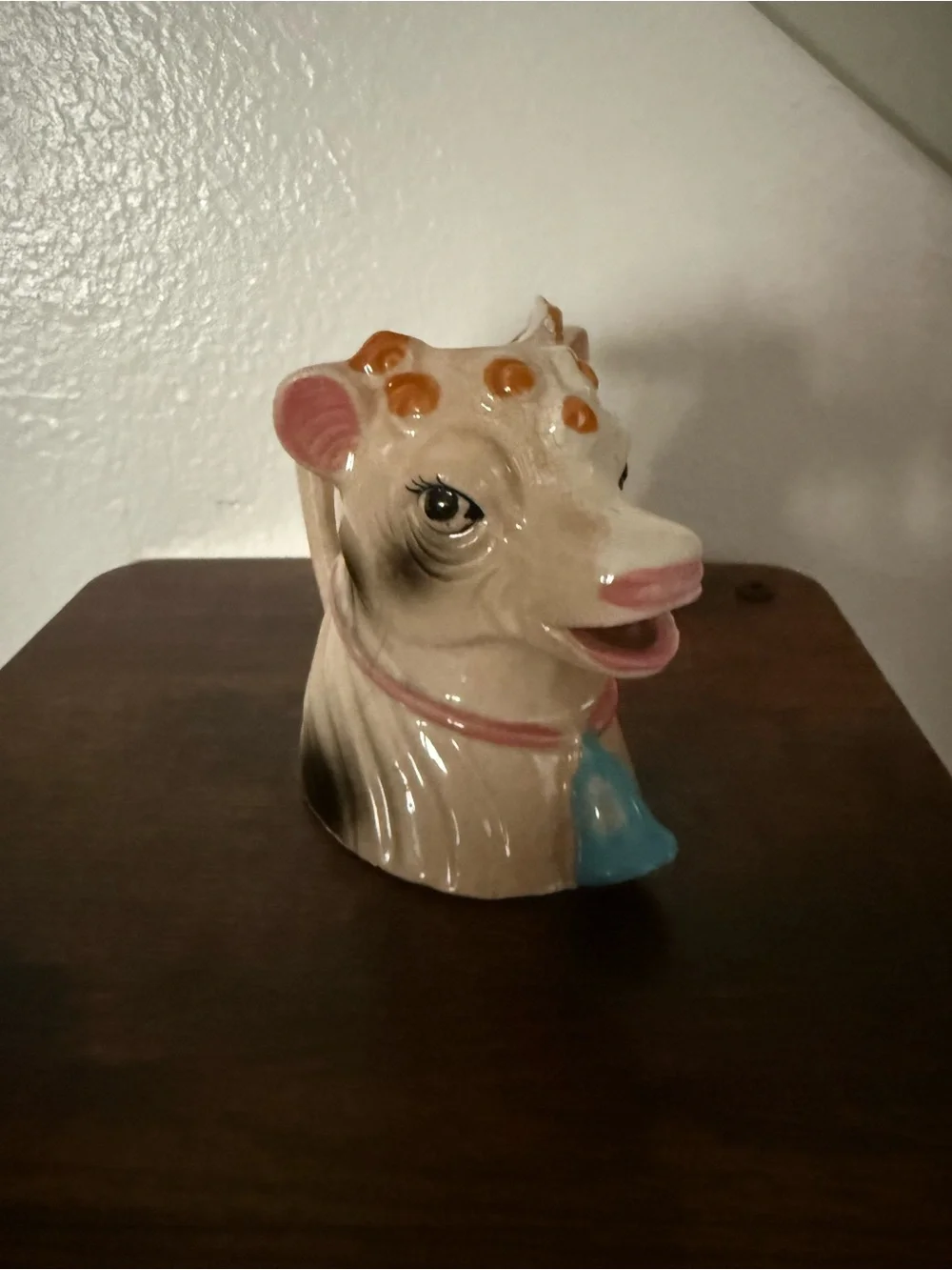 Whimsical Ceramic Cow Head creamer in Cream, Pink and Blue